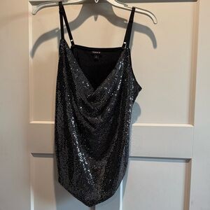 EUC Torrid Shimmering Black Sequin Cowl Camisole